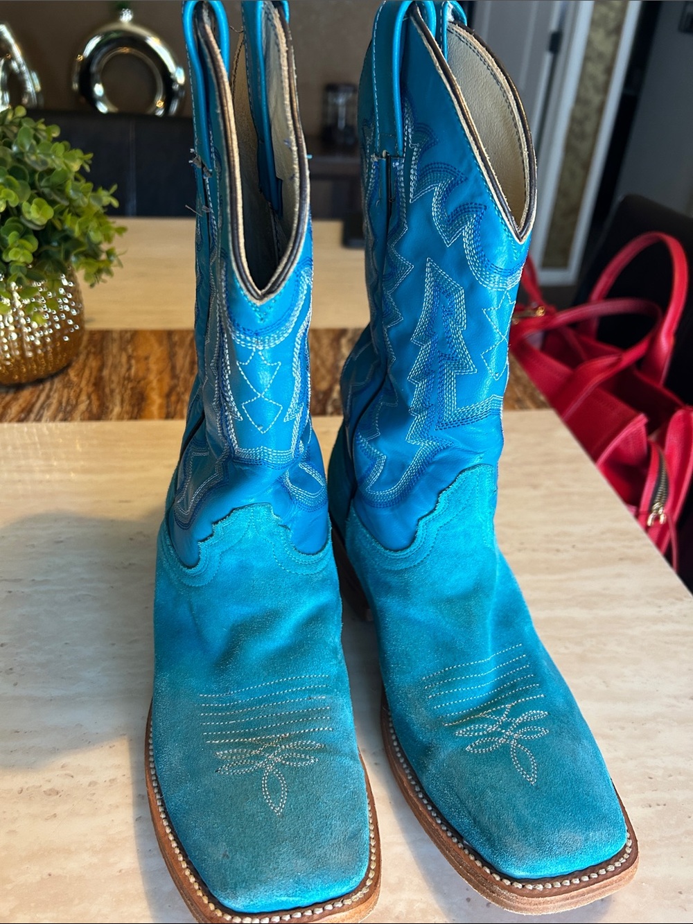 Vibrant Turquoise Suede Cowboy Boots